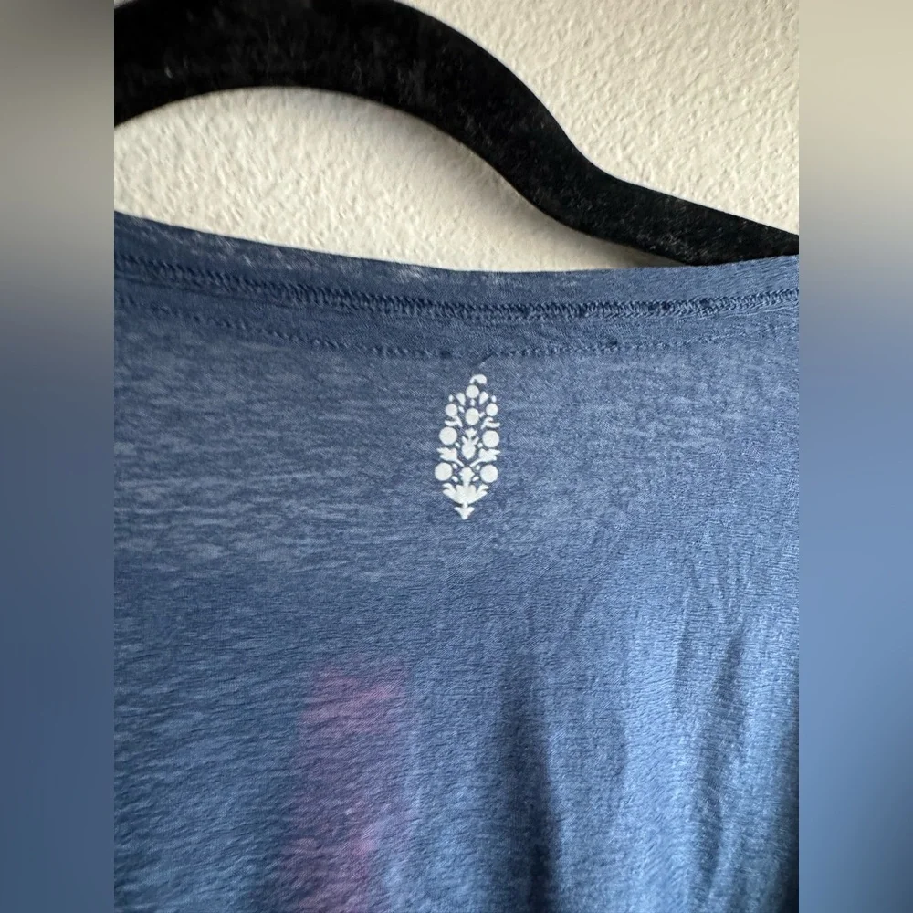 Free People Movement Sheer Pop Henley Blue Orange Long Sleeve size medium - Picture 6 of 6